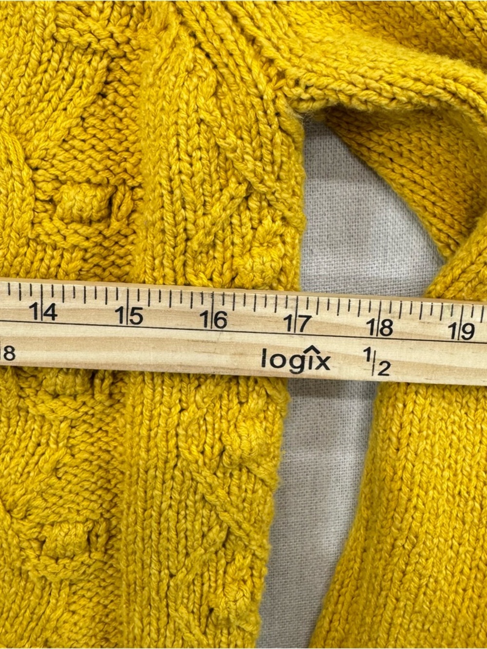 Anthropologie Mustard Yellow Cable Knit Puff Sleeve Cardigan Sweater Sz M - Picture 11 of 15